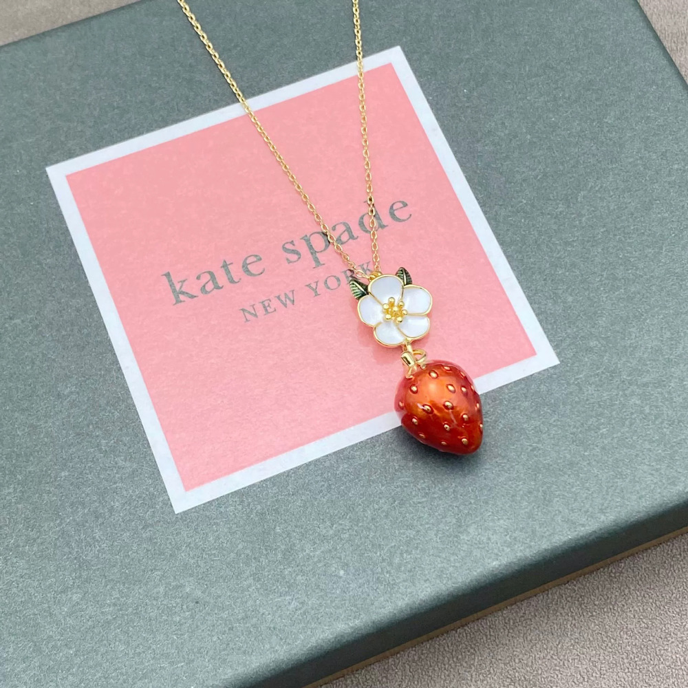 kate spade White Enamel Flower Strawberry Pendant Zircon